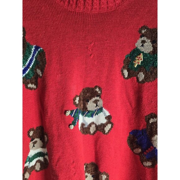 Marisa Christina 1994 Christmas Sweater Size Medium Red Teddy Bears Mock Neck - Picture 3 of 14